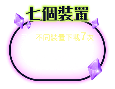 7個裝置：可在不同裝置下載7次與家人或朋友共享1 個帳號